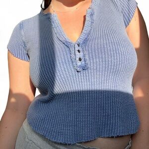 Free People Blue Ribbed Crop Top